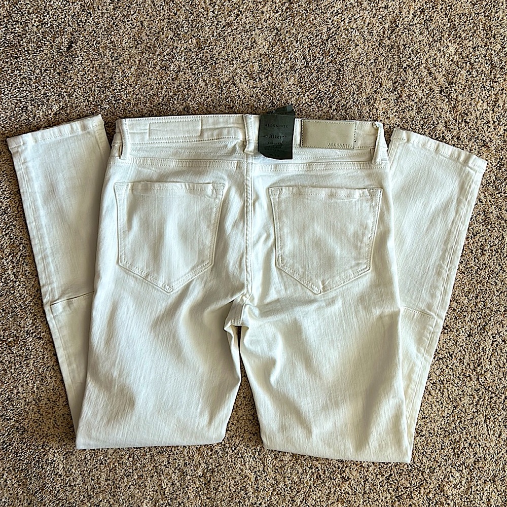 Allsaints NWT Off White Skinny Fit Low Rise Biker Seaming Cropped Pants **Sz 28* - Picture 2 of 8